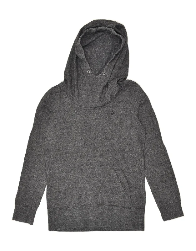 VOLCOM Womens Hoodie Jumper UK 12 Medium Grey Cotton Hoodie with Hem Elastic Stretchable Comfortable VOLCOM Womens Hoodie Jumper UK 12 Medium Grey Cotton Hoodie with Hem Elastic Stretchable Comfortable