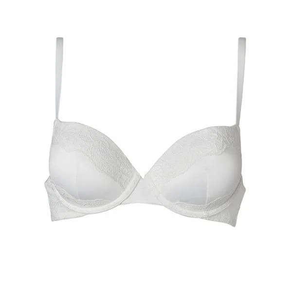 White Color Plunge Push-Up Bra Soft Mesh Bra