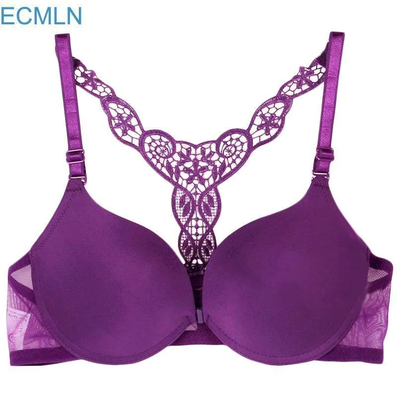 Women Front Closure Lace Racer Back Push Up Seamless Bra Strapless Support Bra