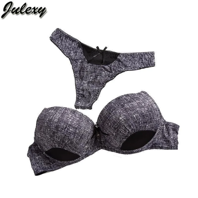 Women's Lingerie Nylon Push Up Bra And Lace Low Rise Thongs Set Push-Up Bra Set