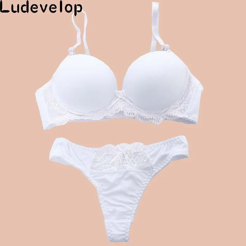 Women's Lingerie - Sheer Lace Push Up Bra And Lace Thongs Set Smooth Push-Up Bra