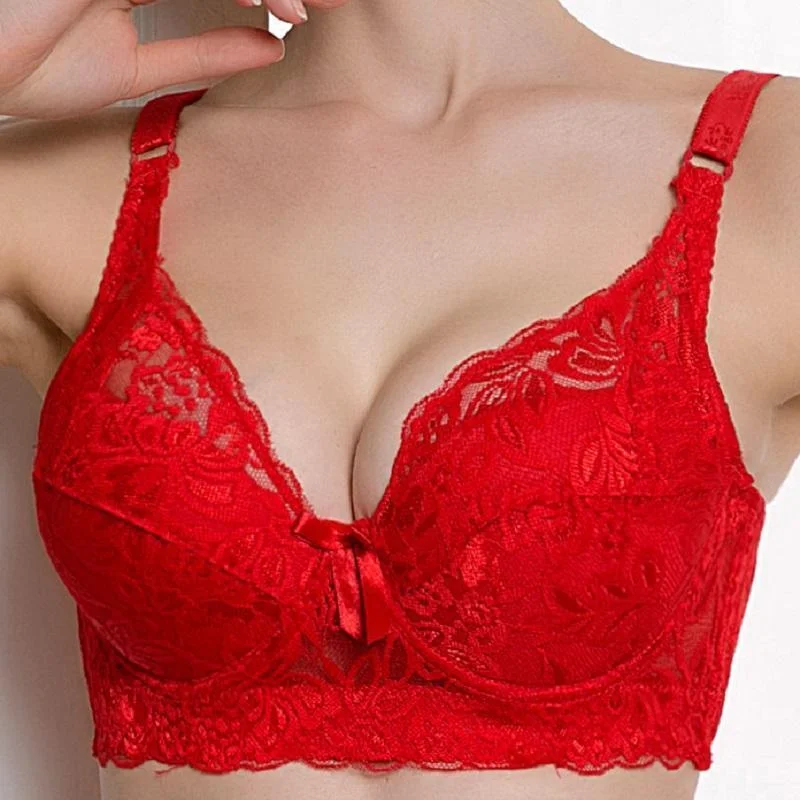 Women Ultra Thin Lace 3/4 Cup Push Up Bra Smooth Push-Up Bra