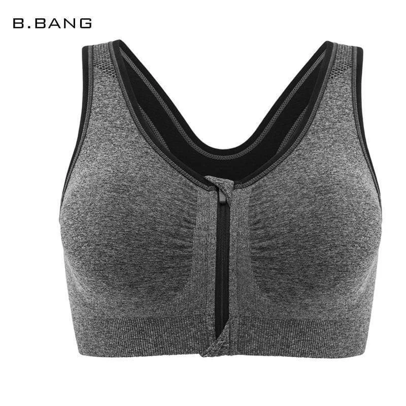 Women Zipper Front Closure Push Up Seamless Sports Bra Chic Lace Bralette