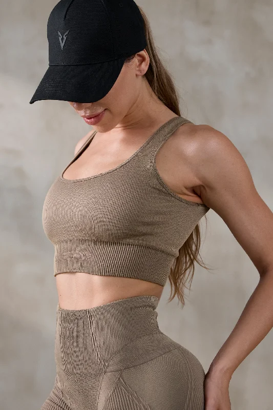 V_FADE SEAMLESS SPORTS BRA - Tan Vintage Elegant Silk Bra