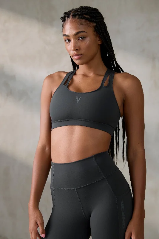 V_SCULPT CUT OUT SPORTS BRA - Dark Gray Comfortable Lace Bra