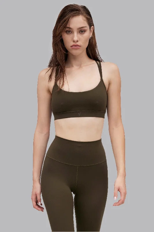 V_SCULPT STRAPPY SPORTS BRA - Khaki Comfortable Active Bra