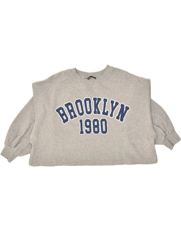 ZARA Womens Brooklyn Crop Graphic Sweatshirt Jumper UK 16 Large Grey Hoodie with Ribbed Cuffs Snug Fit Comfort ZARA Womens Brooklyn Crop Graphic Sweatshirt Jumper UK 16 Large Grey Hoodie with Ribbed Cuffs Snug Fit Comfort