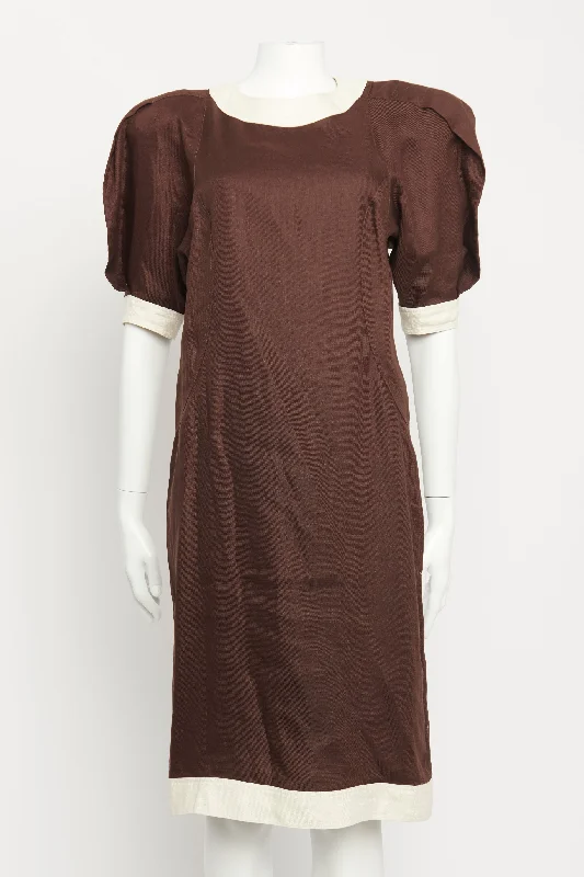 1970's Brown Linen Preowned 365 Midi Dress Stylish Silk Midi Dress