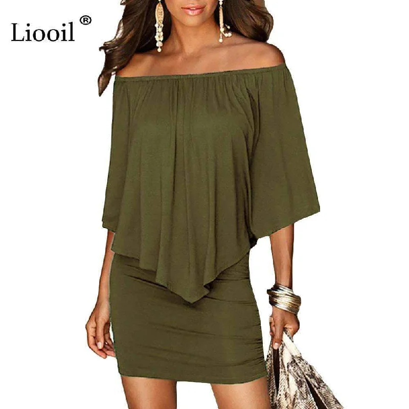 Slash Neck Women Mini Dress -- Shoulder Sexy Dresses Chic Bohemian Mini Dress