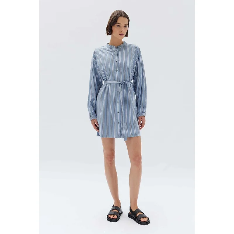 Assembly Label Luna Stripe Mini Dress - Glacial Stripe Comfortable Linen Mini Dress