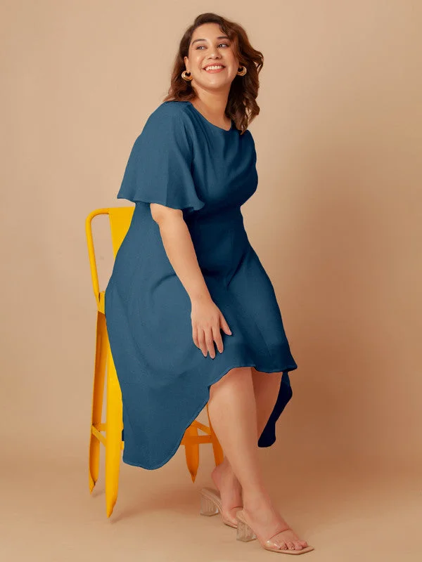 Blue Solid Flared Midi Dress Cozy T-shirt Midi Dress