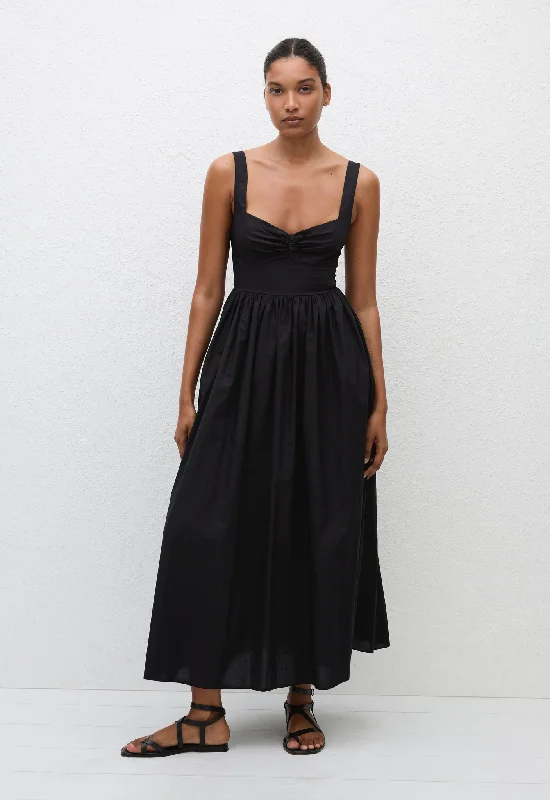 Bralette Midi Dress - Black Stylish Off-Shoulder Ruffle Dress