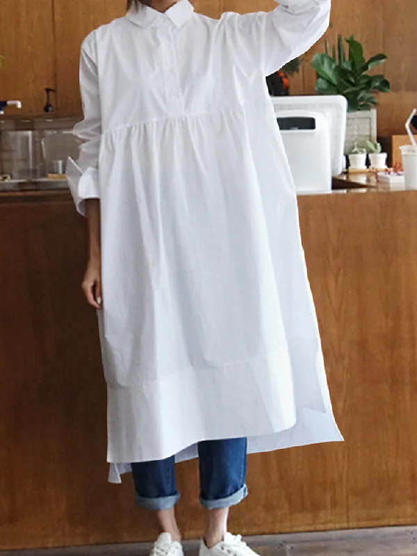 Casual Loose Midi Buttons Long Sleeve Collar Shirt Women Midi Dress Comfortable Ribbed Midi Dress