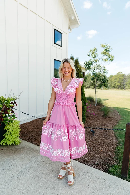 Cheers Midi Dress - Bubblegum Pink Fashionable Skater Midi Dress