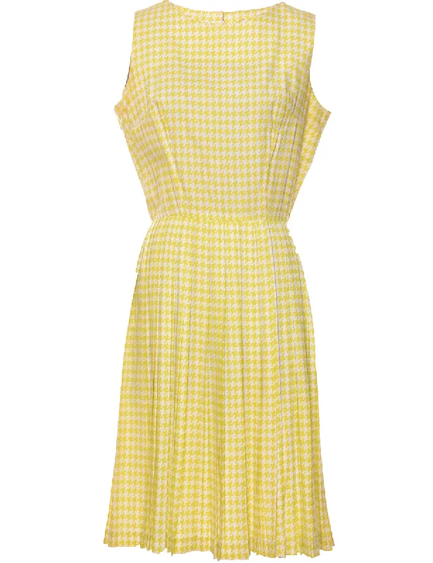 Dogtooth Design Yellow & White 1950s Midi Dress - M Cozy Tie-Dye Midi Dress