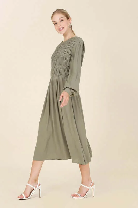 Dressed up Ruched Long Sleeve Midi Dress Comfortable Ribbed Midi Dress