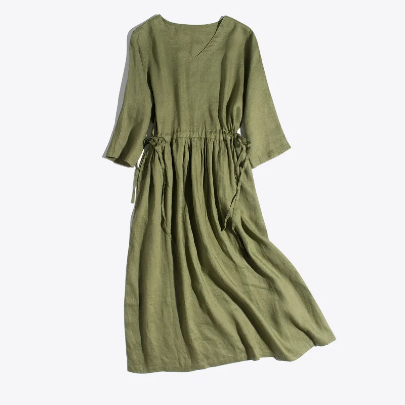 Earthy Essence 100% Linen Womens Mini Dress Chic Mini Dress with V-Neck