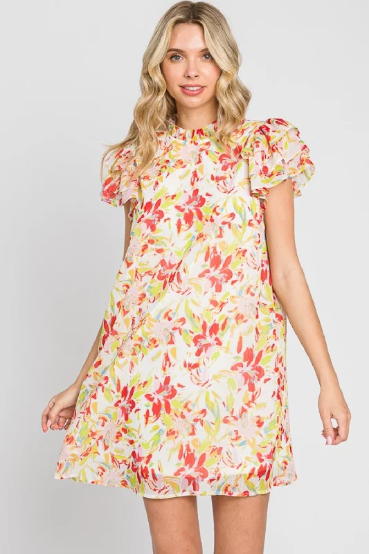 GeeGee Floral Short Sleeve Mini Dress Stylish Spaghetti Strap Mini Dress