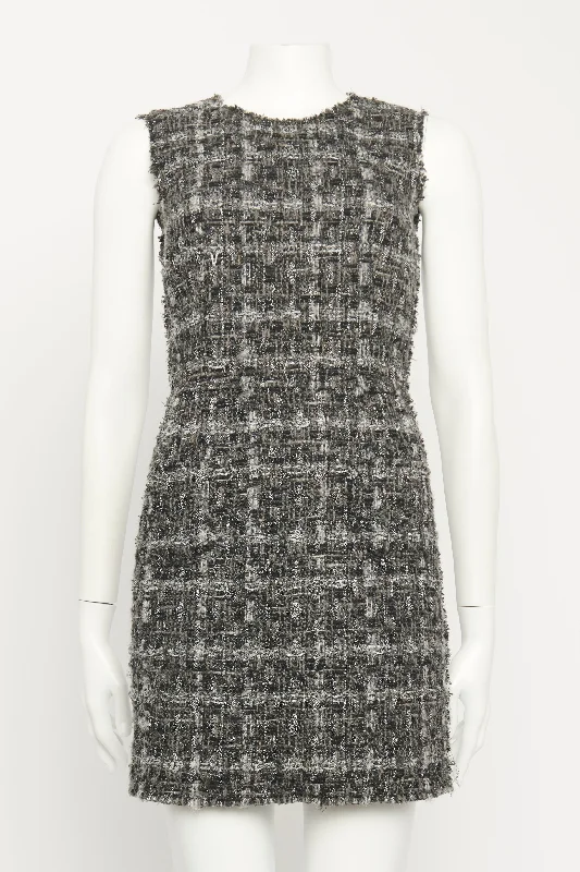 Grey Tweed Preowned Mini Dress Stylish Ribbed Mini Dress