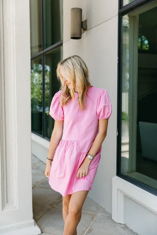 Hollis Mini Dress - Bubblegum Pink Stylish Puff Sleeve Mini Dress