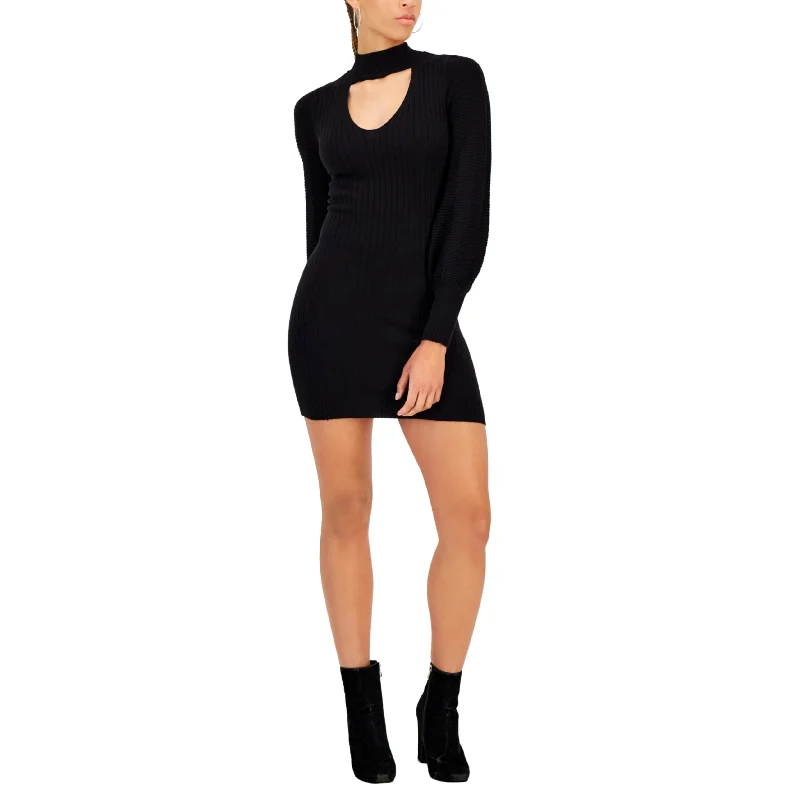 HOOKED UP - Gigi-Neck Ribbed Mini Dress Chic Mini Dress with V-Neck