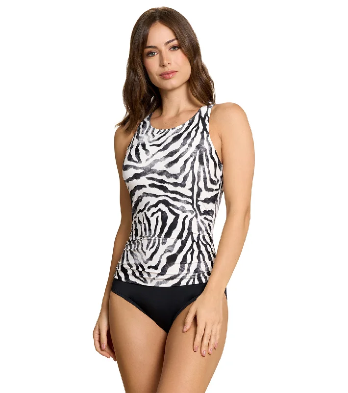 Jantzen Women's Safari Deluxe  Grace High Neck Hi Back One Piece Swimsuit Black Plunge Back Swimsuit