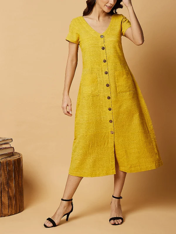 Koli Narcissus Midi Dress Yellow Elegant Satin Midi Dress