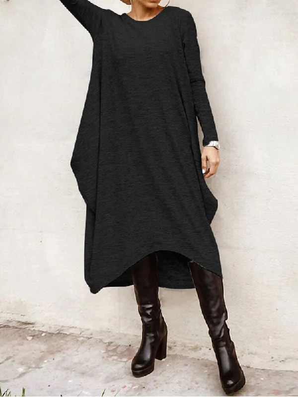 Long Sleeve Loose High Low Hem Midi Casual Women Midi Dress Fashionable Polka Dot Midi Dress