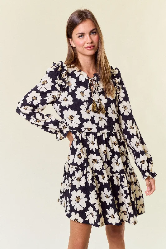 Look Forward Floral Tiered Mini Dress Trendy Off-Shoulder Dress Mini