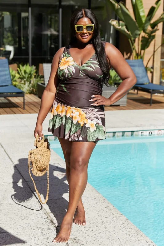 Hazel Blues® | Clear Waters Swim Dress in Aloha Brown: Adult Quick-Dry Swimsuit