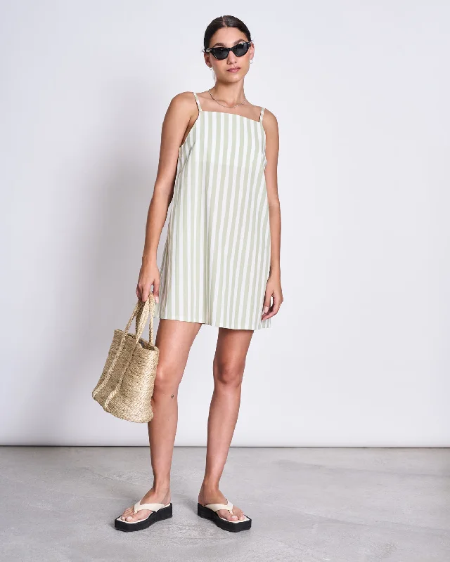 MINI DRESS ALLOA PISTACHIO STRIPED Elegant Vintage Mini Dress