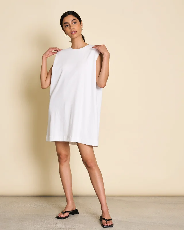 MINI DRESS NANITA WHITE GOTS Fashionable Button-Front Mini Dress