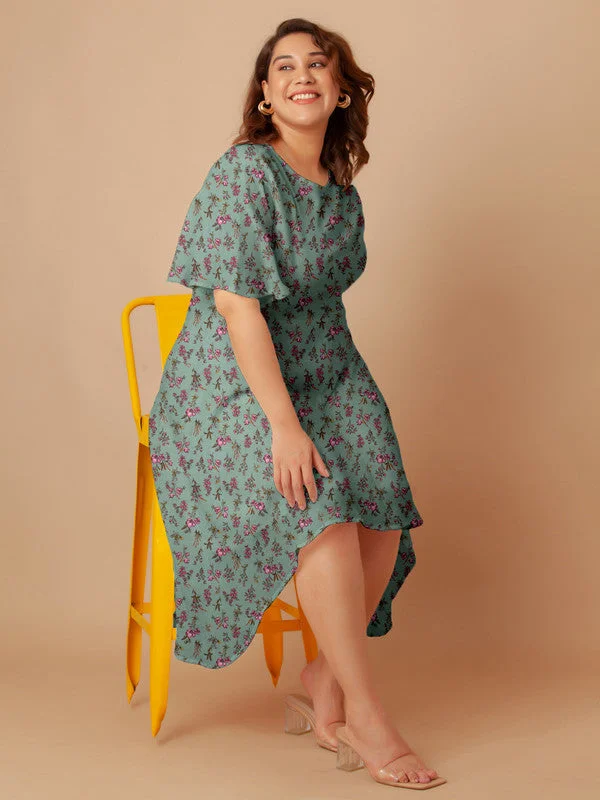 Mint Floral Print Flared Midi Dress Comfortable Adjustable Strap Midi Dress