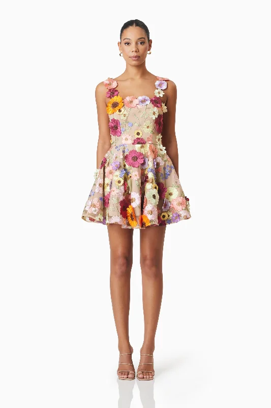 Moana Floral Embellished Mini Dress in Pink Cozy Jersey Mini Dress