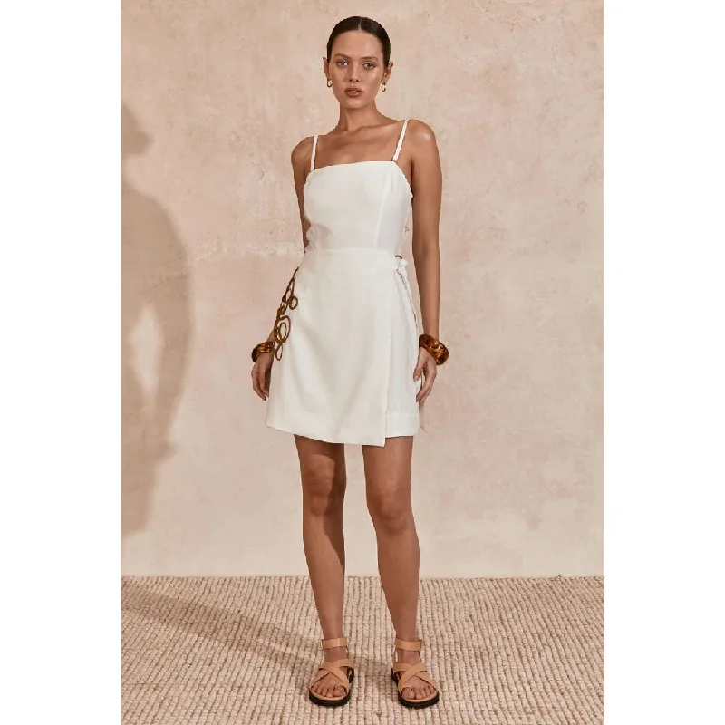 Mon Renn Luna Embroidered Mini Dress - Ivory Biscuit Stylish Spaghetti Strap Mini Dress