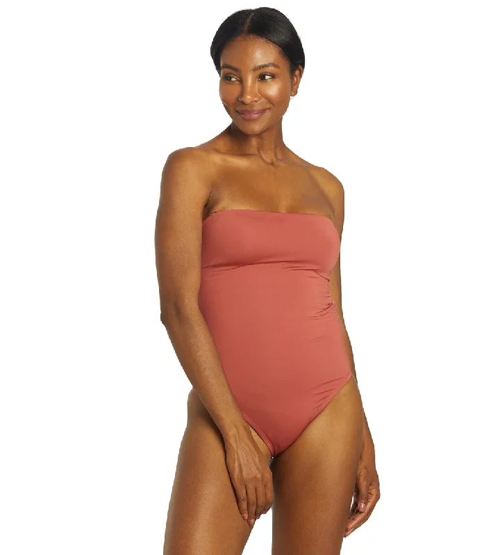 Nike Women's Solid Lace-Up Back Bandeau One Piece Swimsuit Canyon Rust Lace-Detail Bikini Set
