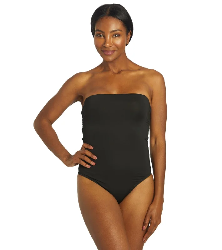 Nike Women's Solid Lace-Up Back Bandeau One Piece Swimsuit Beach Ready Swimsuit