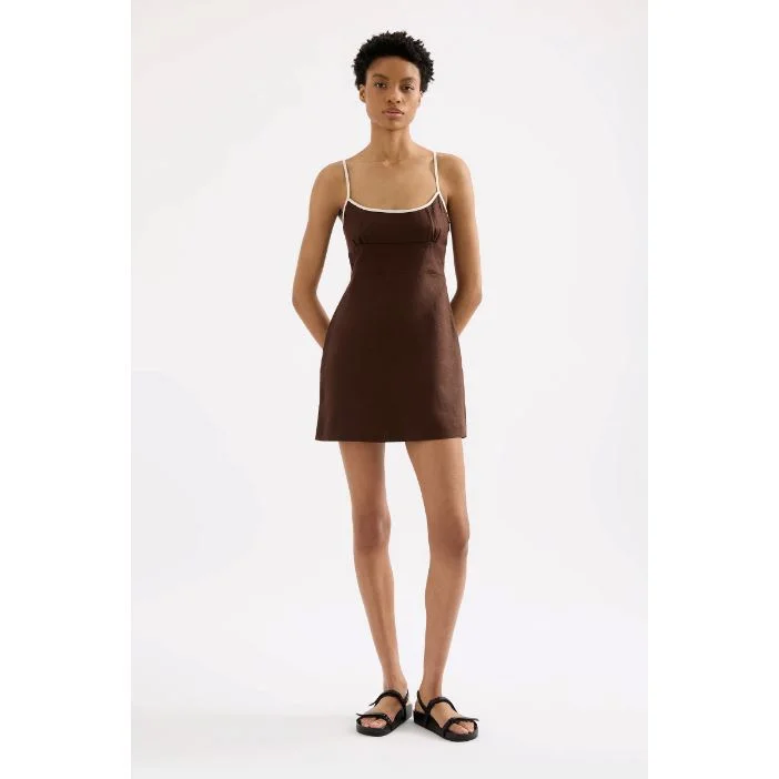 Nude Lucy Bria Linen Mini Dress - Espresso Splice Fashionable Party Mini Dress