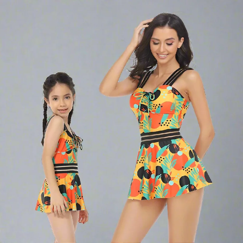 One-Piece Swimsuit with Swim Skirt for Women and Girls Swim Dress with Belt