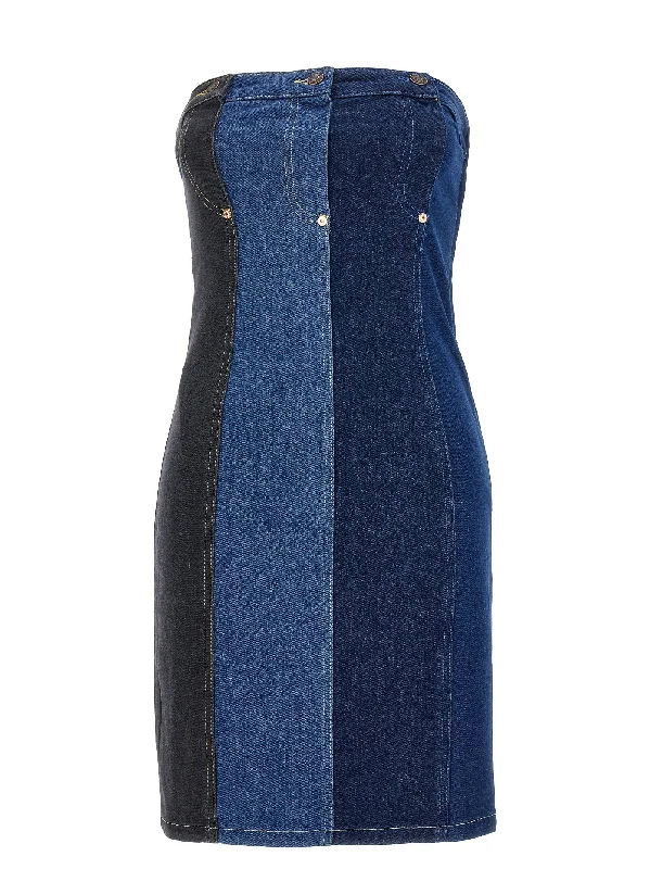 Patchwork Mini Dress Fashionable Denim Mini Dress