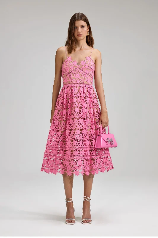 Pink Azaelea Lace Midi Dress Elegant Floral Midi Dress