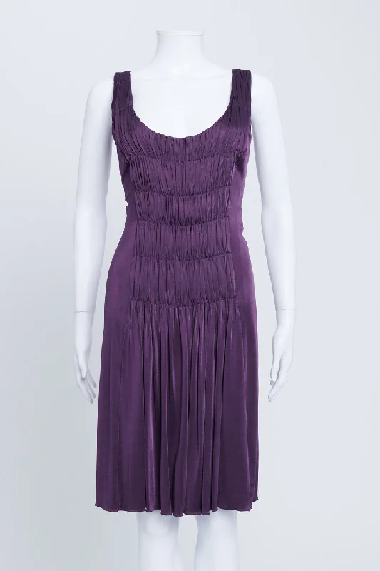 Purple Midi Dress Cozy Midi Dress with Pockets