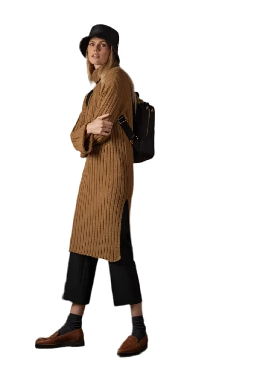 Ribbed Knit Long Sleeve Midi Dress Comfortable Empire Waist Midi Dress