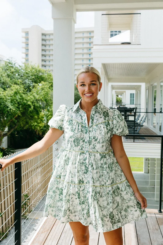 Send A Postcard Mini Dress - Ivy Green Classic Striped Mini Dress