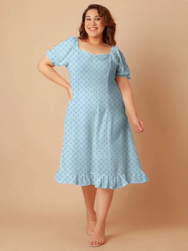 Sky Blue Solid A-Line Midi Dress Stylish Button-Up Midi Dress