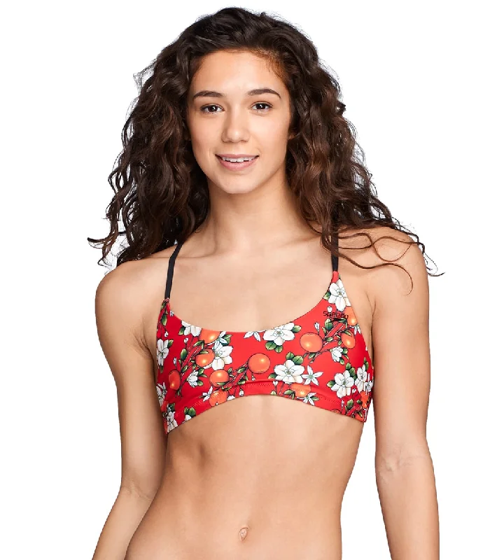 Speedo X Caeleb Dressel Women's Print Tie Back Swim Top Speedo Red Ruched Swimwear Set