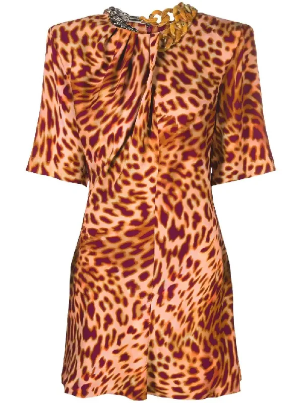 STELLA McCARTNEY leopard-print mini dress feminine Cozy Cowl Neck Mini Dress