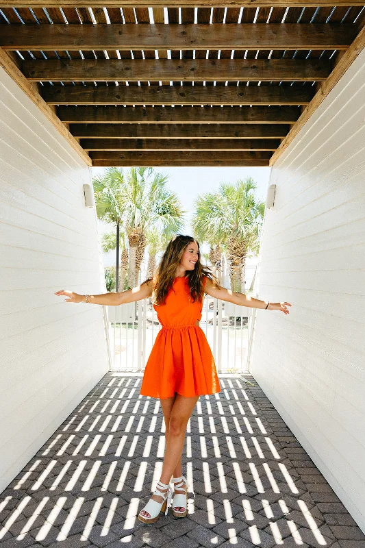 Wait For It Mini Dress - Red Orange Comfortable Ruffle Mini Dress