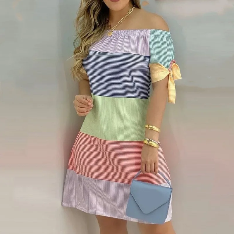 Women Off Shoulder Summer Mini Dress Comfortable Ruffle Mini Dress