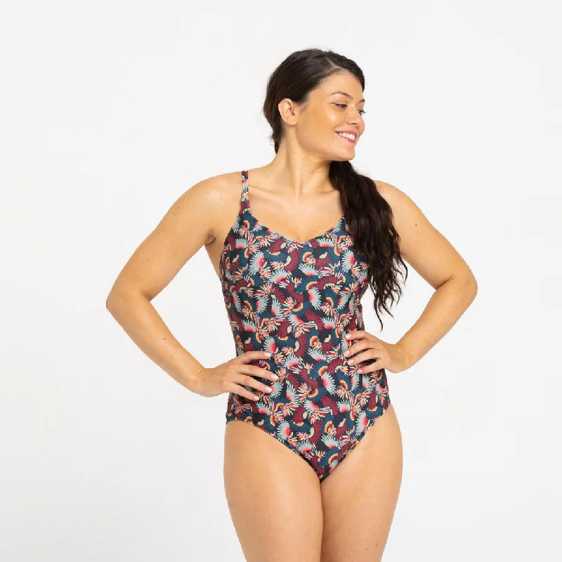 Women's 1-piece Swimsuit Lila Lt Ara Black Deep-V Swimsuit Design